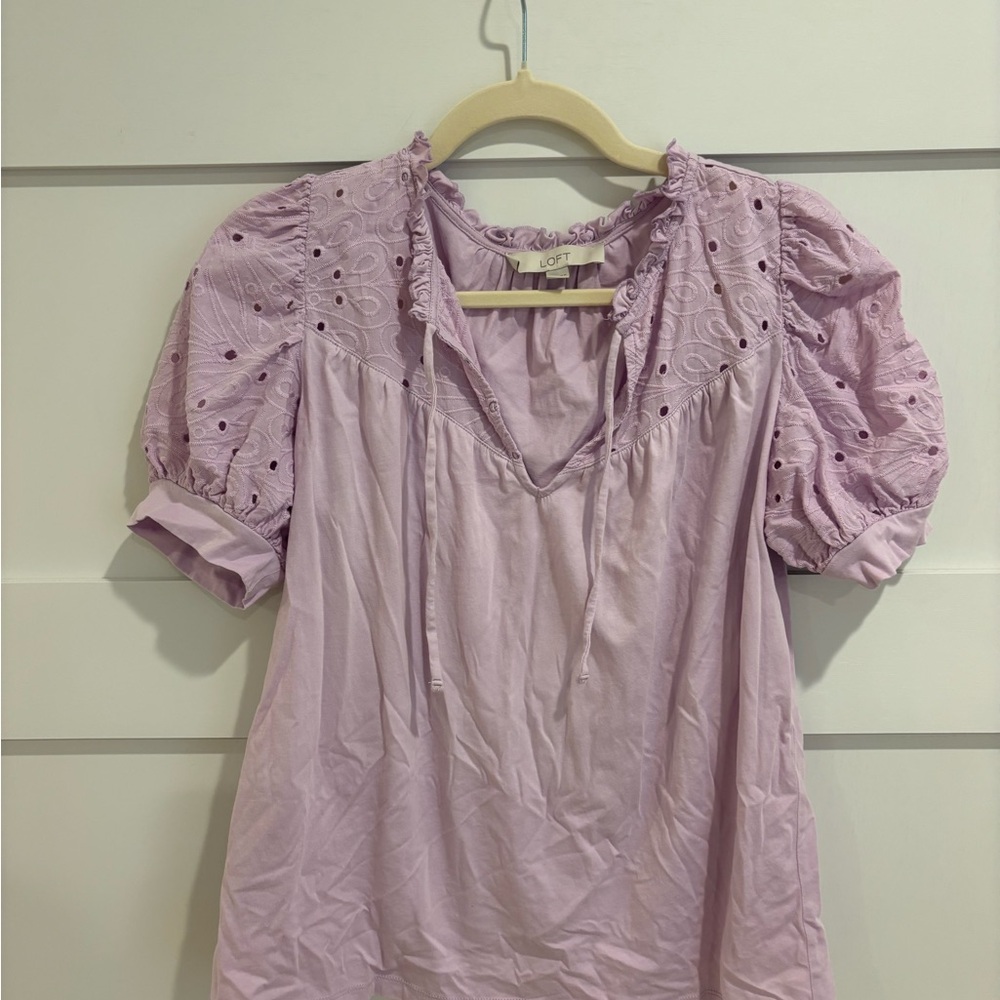 LOFT Lilac Eyelet Blouse